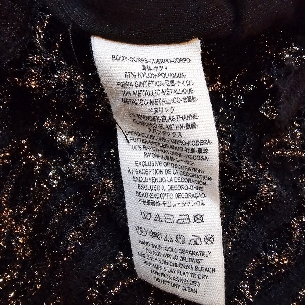 NWT Free People Black & Gold Stretch Lace Mini Dress Button Back Mock Neck Sz. S - Picture 12 of 12